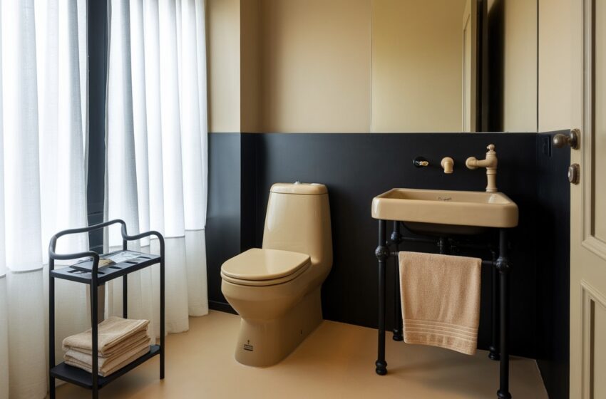 Beige and Black Bathroom