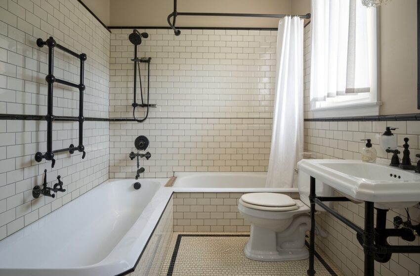 bathroom with black fixtures