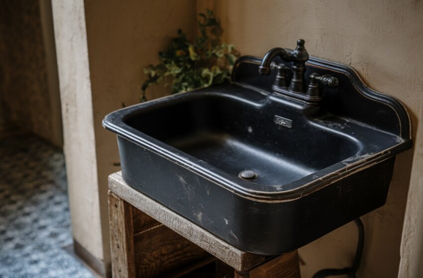 black sink bathroom