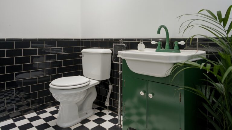 Black, White, and Green Bathroom