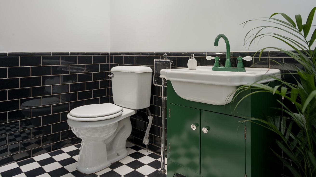 Black, White, and Green Bathroom