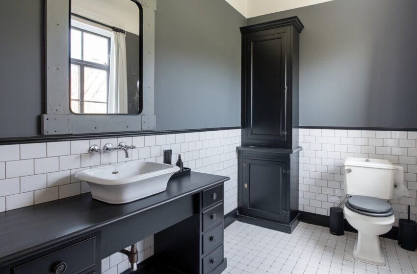 Black, White, and Grey Bathroom