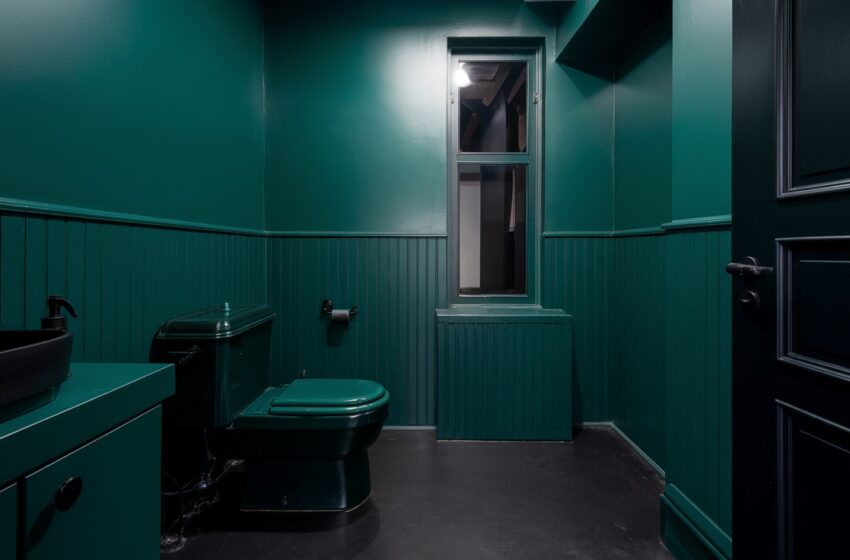 Dark Green and Black Bathroom