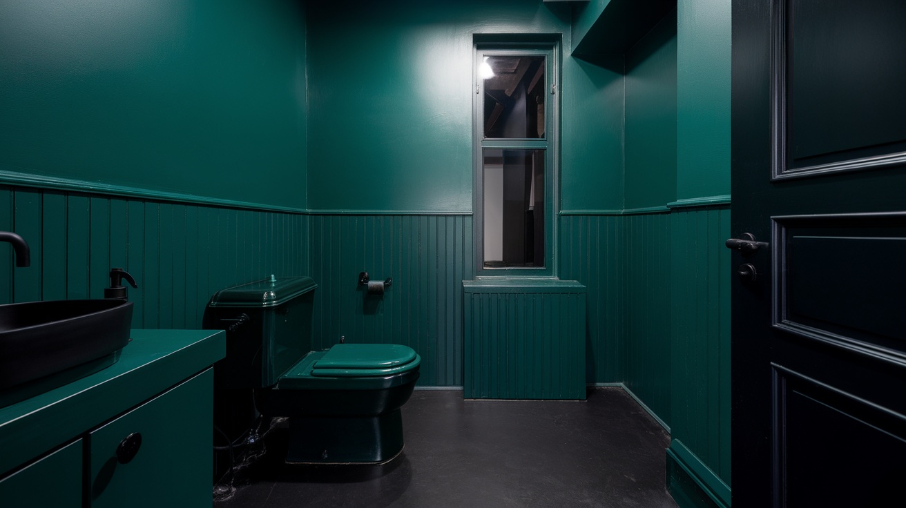 Dark Green and Black Bathroom