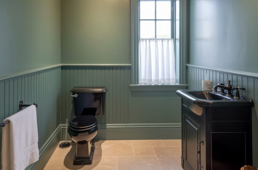 Sage Green and Black Bathroom