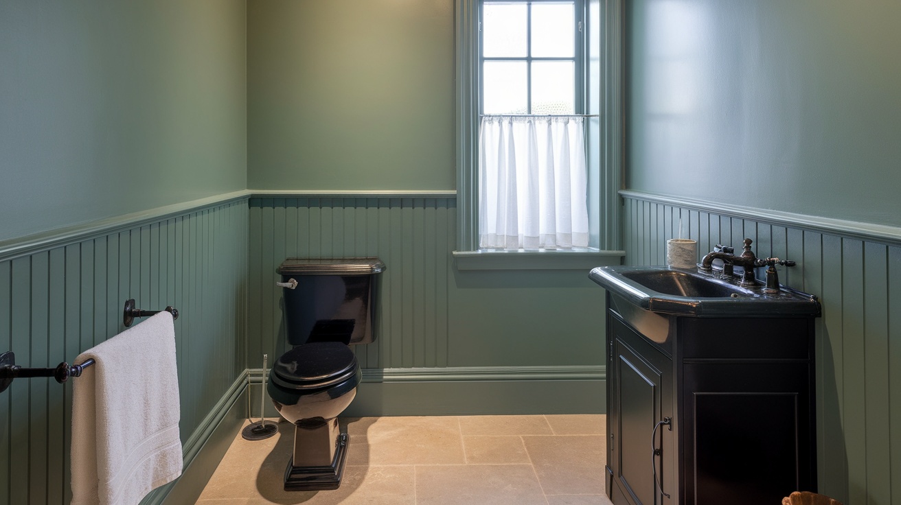 Sage Green and Black Bathroom