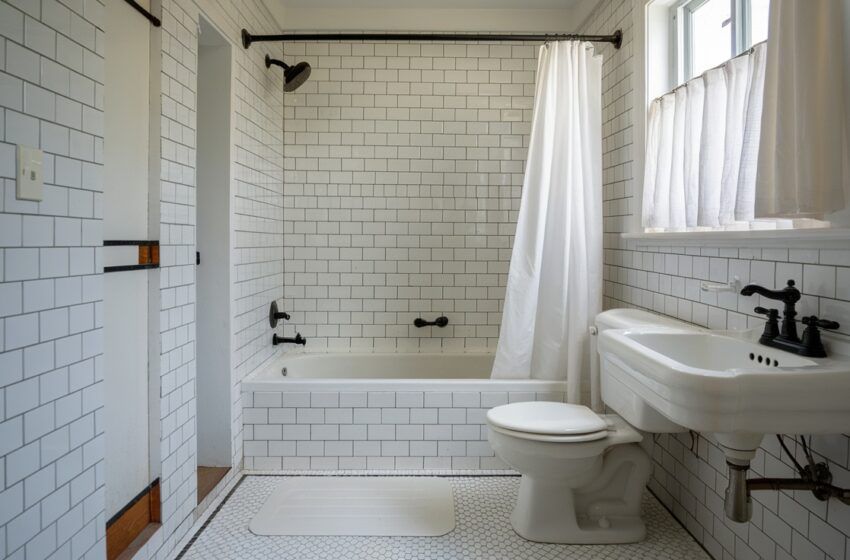  15 Stunning White Tile and Black Grout Bathroom Ideas