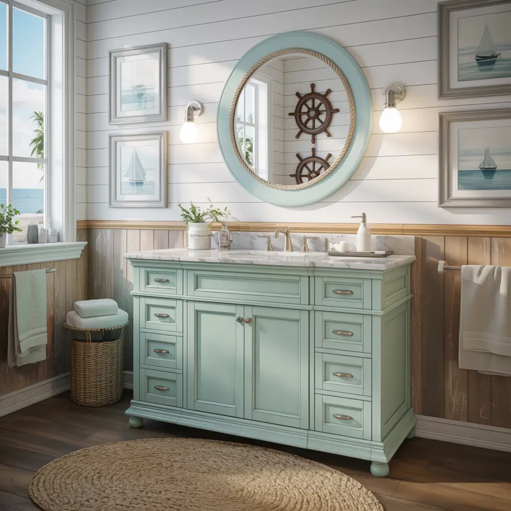 green bathroom vanity