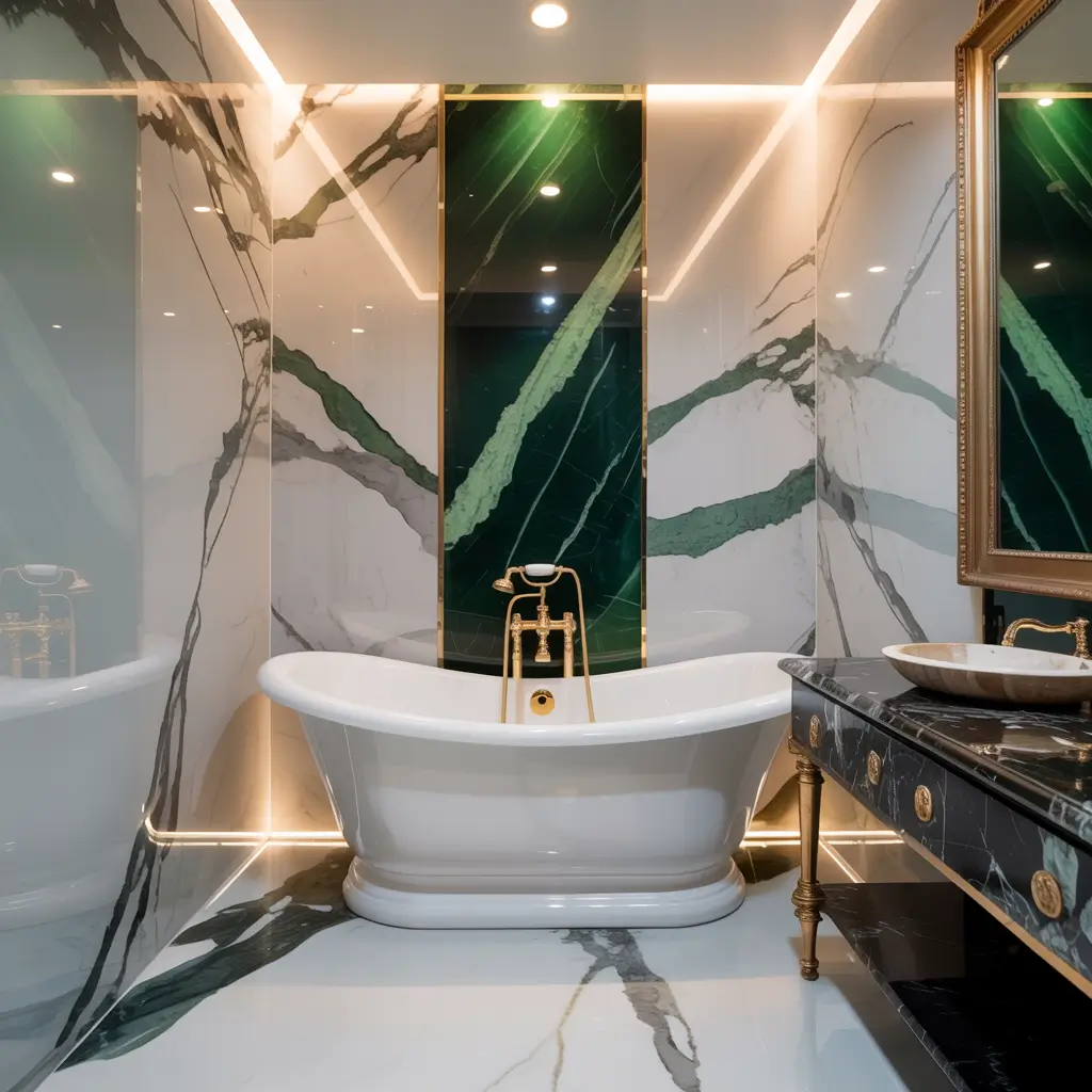 Green and White Bathroom
