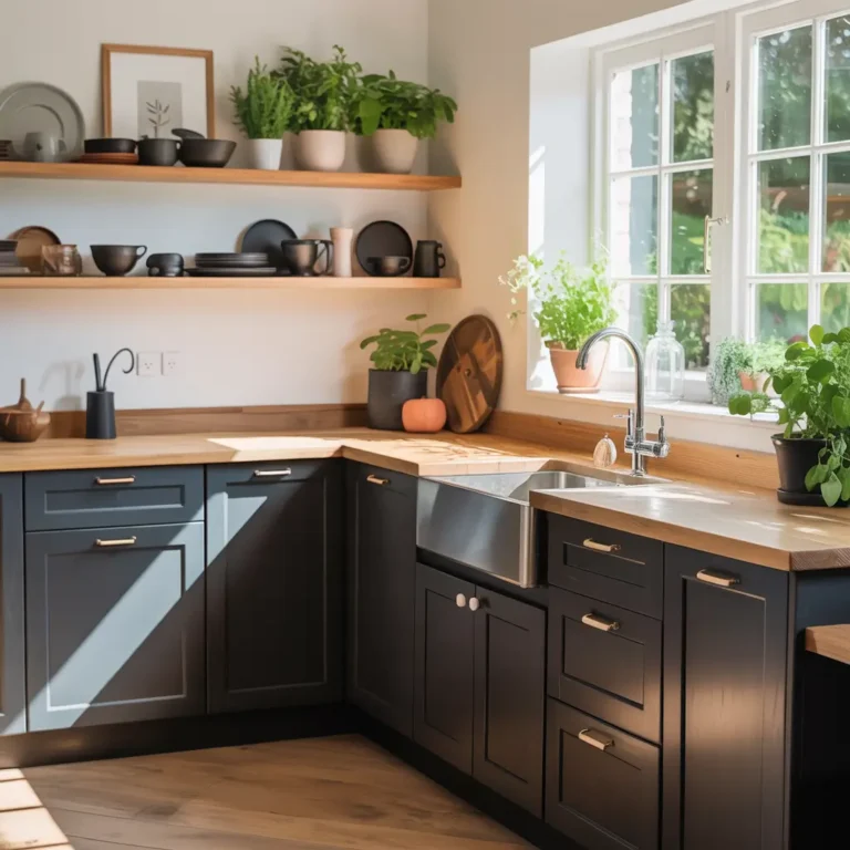 black and wood kitchen