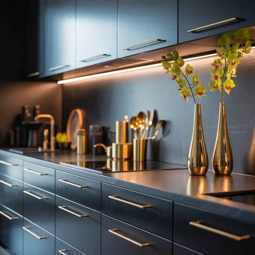 black and gold kitchen