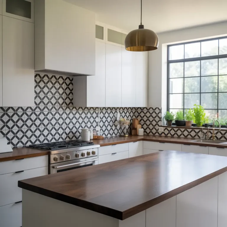 black and white tile kitchen